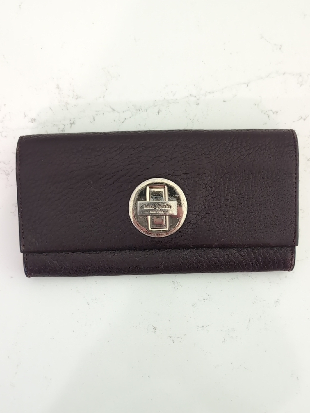 Kate Spade Brown Leather Fold Wallet with Gold Turn-Lock